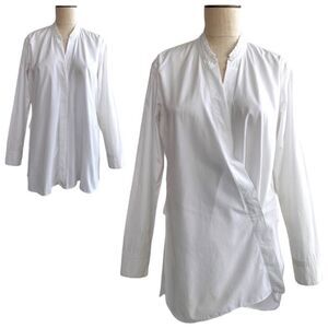 Helmut Lang Cream Asymmetrical Wrap Blouse with Mandarin Collar, XS